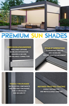 PERGOLA TEMPLATE - DO NOT USE with premium sun shades showcasing precision-engineered structure and features.