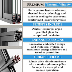 72" Wide Bi-Fold Pass Through Window - Multiple Heights, showcasing premium thermal window features and benefits.