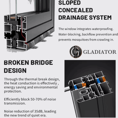 120" Wide Bi-Fold Pass Through Window - Multiple Heights with sloped drainage and broken bridge design for energy efficiency.