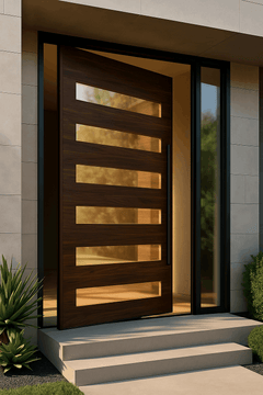 The Sterlingwood Exterior Pivot Door beautifully designed with bi-fold folding door features.