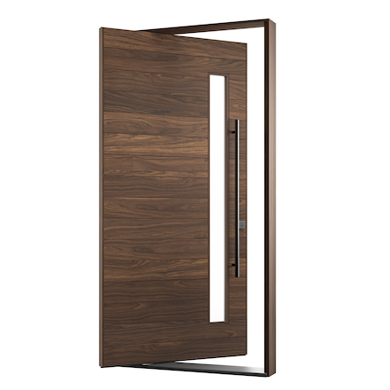 The Carrington Exterior Pivot Door featuring a modern design and sleek handle for contemporary homes.