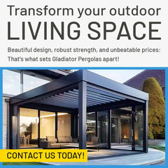 Transform your outdoor living space with stylish Gladiator Pergolas, featuring beautiful design and robust strength.